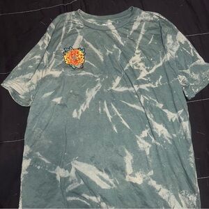 Arizona Jean co Green bleach Tie-Dye T-Shirt with Floral embroidered Patch